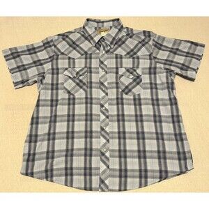 Wrangler Shirt Men’s 2XL Blue Plaid Short Sleeve Pearl Snap Flap Pocket Western